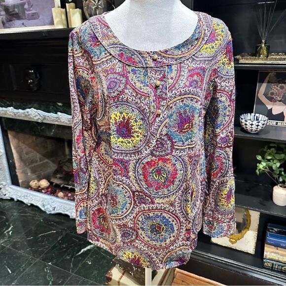 Talbots Colorful Boho Floral Blouse Size 12 - Picture 2 of 12